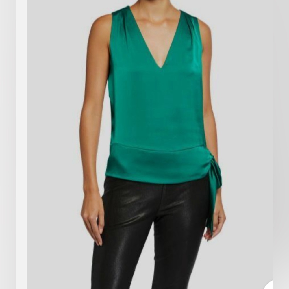 Ramy Brook Emerald Green Silk V-Neck Sleeveless Blouse